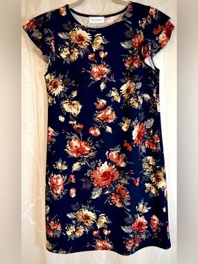 Ces Femme Floral Shift Dress Size Small Navy Pink Cottagecore Soft Bloom 🌸